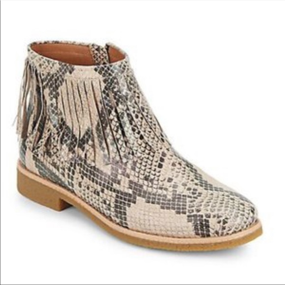 kate spade Shoes - Kate Spade New Betsie Fringe Snakeskin Bootie